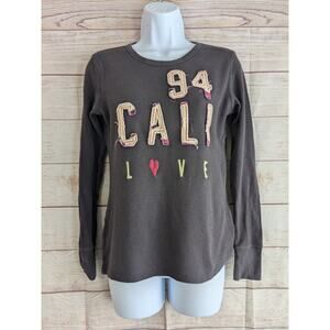 old Navy womens blue print thermal long sleeved tee shirt L Vintage